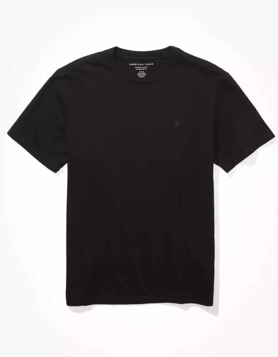 T Shirts American Eagle AE Super Soft Legend Noir Homme | TIE-00090072